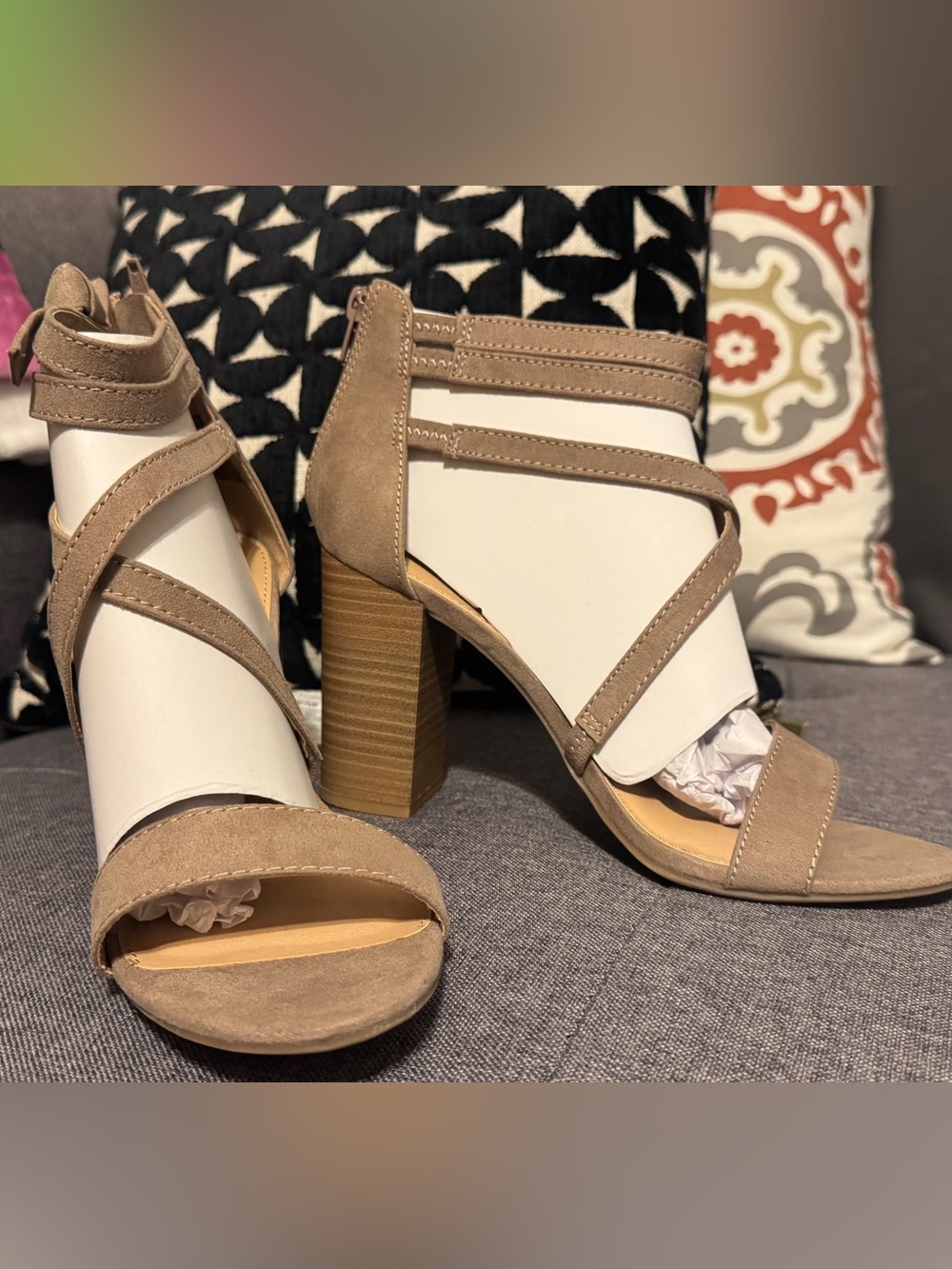 LC Lauren Conrad Taupe Strappy Block Heel Sandals